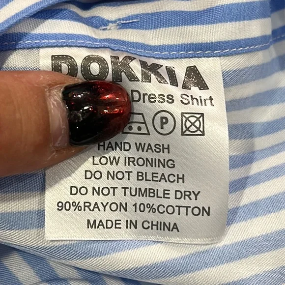 NWT DOKKIA Mens Blue White Stripe Short Sleeve Button Up Dress Shirt SIZE XL - Picture 5 of 6